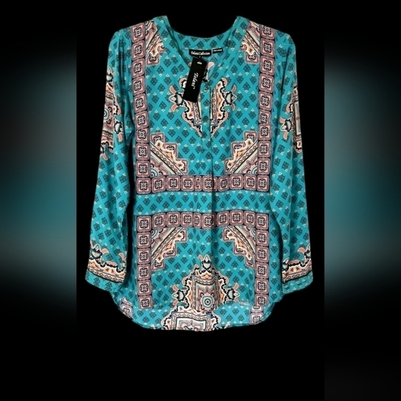 NWT Tolani Collection  small Geneva Teal tunic vneck - Picture 8 of 16